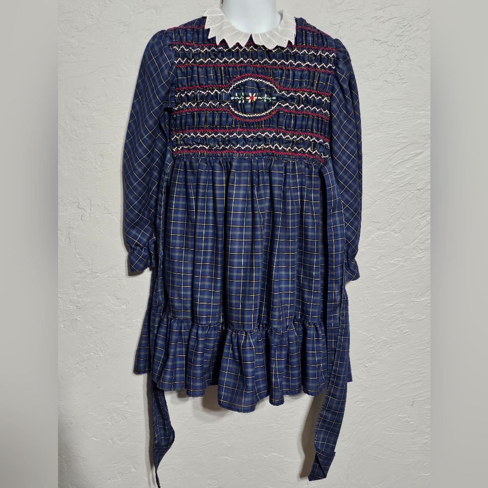 Vintage Polly Flinders hand smocked plaid dress size 6